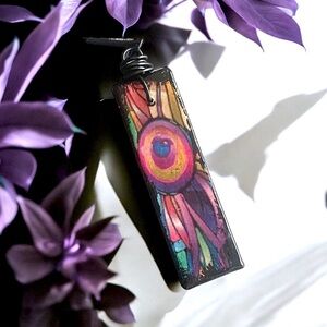 5 For $25💫Psychedelic Peacock Feather Tie-Dye Hippie Pendant Necklace